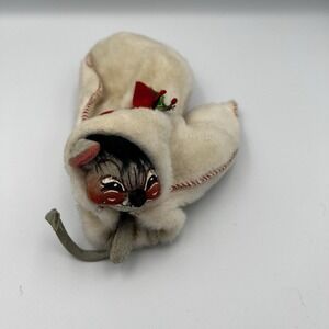 Vintage Annalee Dolls 7" Mouse in White Santa Mitten 1970's AL971